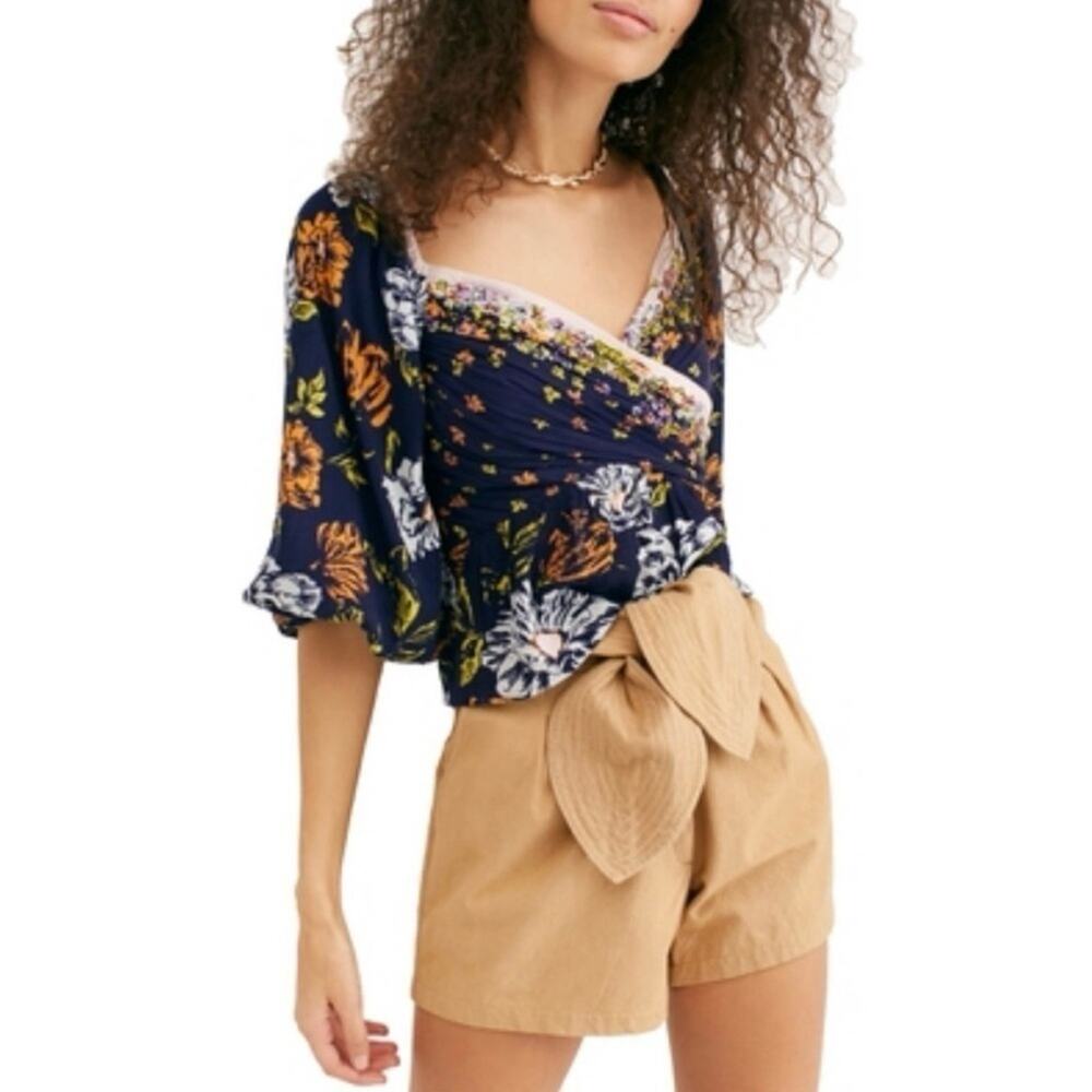 Free People Mirabella Floral Wrap Front Blouse Top, Size Small